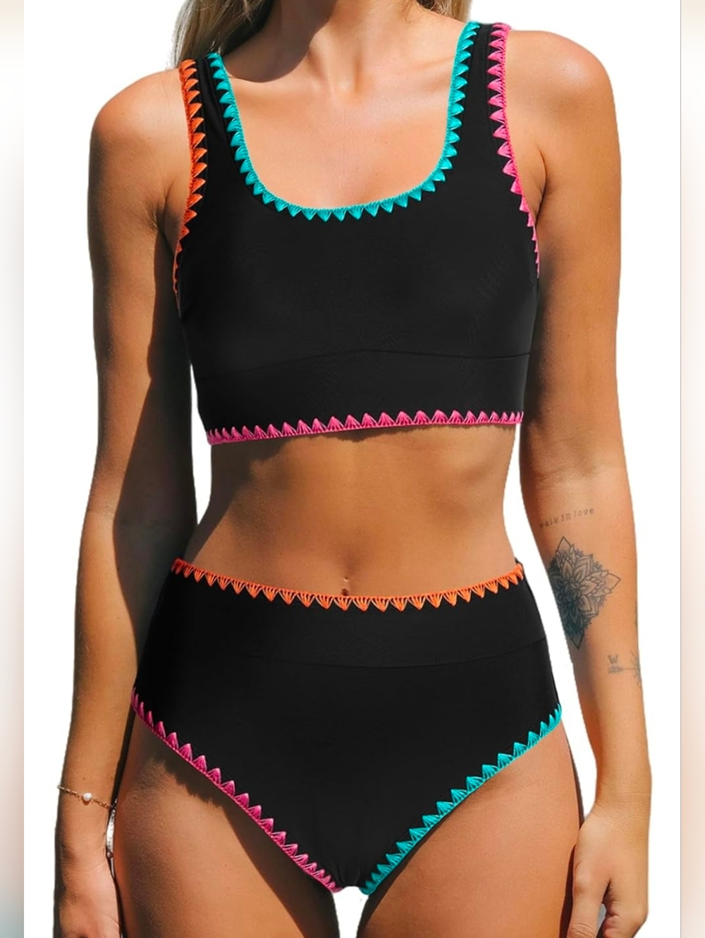 CUPSHE Crochet Bikini Set Two Piece Swimsuit Scoop Neck Tank Wide Straps Midkin